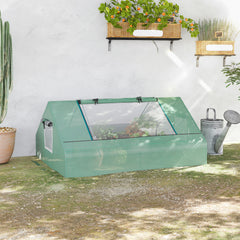 Outsunny 71" x 55" x 32" Mini Greenhouse, Small Green House, Garden Planting Shed, Outdoor Flower Planter Warm House with Zipper Windows, Green