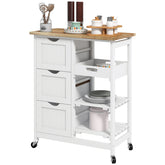 HOMCOM Rolling Kitchen Cart, Kitchen Island with Wood Top, Shelves & Drawers for Dining Area, White