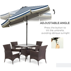 Outsunny 9ft Patio Umbrella Outdoor Table Umbrella w/ Tilt, Crank, Ruffled, 8 Ribs for Garden, Deck, Pool, Blue Stripe