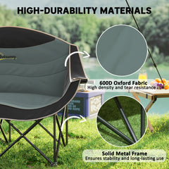 Outsunny Padded Folding Camp Chair for Adults, Double Camping Chair with Armrests, Cup Holders, Carry Bag for Outdoor, Black