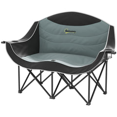Outsunny Padded Folding Camp Chair for Adults, Double Camping Chair with Armrests, Cup Holders, Carry Bag for Outdoor, Black