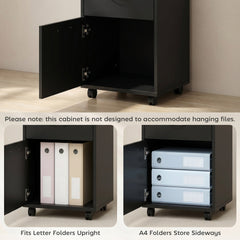 HOMCOM Mobile Storage Cabinet Organizer with Drawer and Cabinet, Printer Stand with Castors, Black