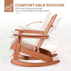 Outsunny Adirondack Rocking Chair, with Slatted Wooden Design, Fanned Back, Ergonomic Armrests, & Classic Rustic Style, For Porch, Patio, Backyard, Teak