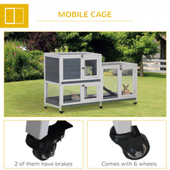 PawHut Wooden Rabbit Hutch Bunny Hutch Elevated Pet House Cage Small Animal Habitat with No Leak Tray Lockable Door Openable Top for Rabbits, Chickens, Ducks, Indoor 57.75" x 18" x 32.5" Gray