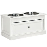 PawHut Large Elevated Dog Bowls with Storage Drawer Containing 11L Capacity, Raised Dog Bowl Stand Pet Food Bowl Dog Feeding Station, White