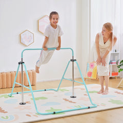 Qaba Folding Gymnastics Bar for Kids, Adjustable Height, Green