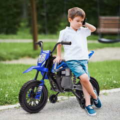 Qaba 12V Kids Electric Motorcycle w/ Twist Grip Throttle, Training Wheels, Rear Suspension & Music, Blue