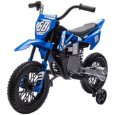 Qaba 12V Kids Electric Motorcycle w/ Twist Grip Throttle, Training Wheels, Rear Suspension & Music, Blue
