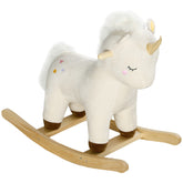 Qaba Kids Rocking Horse, Ride on Unicorn with Realistic Sounds & Wooden Base for Years 2-4, White