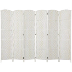 HOMCOM Room Divider, 6 Panel Folding Privacy Screen, 6FT Tall Portable Weave Partition Wall Divider for Bedroom, White