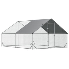 PawHut 10' x 13' x 6.5' Metal Frame Chicken Run, Outdoor Hen House with Cover & Lockable Door