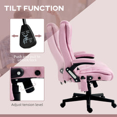 HOMCOM 6 Point Vibrating Massage Office Chair with Heat, Linen High Back Massage Desk Chair with Reclining Backrest, Pink