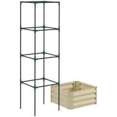Outsunny Galvanized Planter Box, 24" x 24" x 73.5" Raised Garden Bed with Tomato Cage for Climbing Vines, Cream