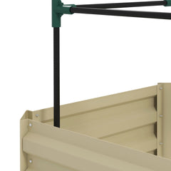 Outsunny Galvanized Planter Box, 24" x 24" x 73.5" Raised Garden Bed with Tomato Cage for Climbing Vines, Cream