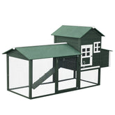 PawHut 84" Wooden Chicken Coop, Hen House Outdoor with Run Nesting Box, Asphalt Roof, Removable Tray, Ramp, Poultry Cage for 2-3 Chickens, Green