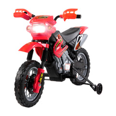 Aosom 6V Kids Motorcycle, Electric Motorcycle with Dirt Bike Style, Street Bike Design Battery Powered Ride On Toy with Training Wheels, Headlight, Music, Ages 5-8, Red
