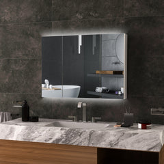 kleankin Bathroom Mirror Cabinet with Light, Bathroom Storage Cupboard with USB Charge, Adjustable Shelf, 35.5"W x 25.5"H, White