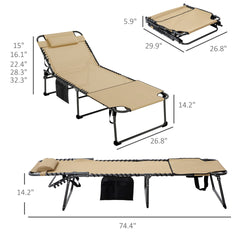 Outsunny Folding Chaise Tanning Lounge Chair w/ 5-level Reclining Back, Reading Hole, Side Pocket, Headrest, Beige