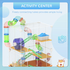 PawHut 5 Tiers Hamster Cage Portable Animal Travel Carrier w/ Exercise Wheels Tube, Orange