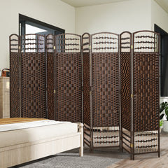 HOMCOM 8 Panel Folding Room Divider Portable Privacy Screen Wave Fiber Room Partition for Home Office Brown