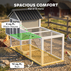 PawHut 82" Wooden Chicken Coop, Large Outdoor Hen House for 2-3 Hens, Chicken House with Nesting Box, Pull-on Tray
