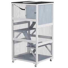PawHut Catio, Outdoor Cat Enclosure House on Wheels with Hammock, Gray