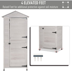 Outsunny Wooden Garden Cabinet 4-Tier Storage Shed Lockable Organizer w/ Foot Pad Handle