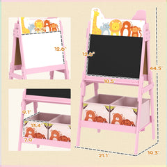 Qaba Doubel-Sided Easel for Kids w/ Whiteboard, Chalkboard, Storage Boxes, Blue