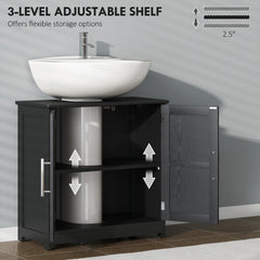 HOMCOM Farmhouse Pedestal Sink Storage Cabinet, Bathroom Sink Cabinet with 2 Barn Doors and Adjustable Shelf, Distressed Black