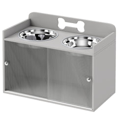 PawHut Elevated Dog Bowls with Storage, Raised Dog Bowl Stand with 2 Stainless Steel Bowl for Large Dogs, Gray
