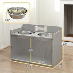 PawHut Elevated Dog Bowls with Storage, Raised Dog Bowl Stand with 2 Stainless Steel Bowl for Large Dogs, Gray