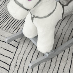 Qaba Kids Rocking Horse with Bear Toy, Plush Animal Rocker with Fun Realistic Sounds for Toddler 18-36 Months, White