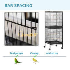 PawHut 55" 2 In 1 Bird Cage Aviary Parakeet House for finches, budgies with Wheels, Black