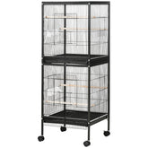 PawHut 55" 2 In 1 Bird Cage Aviary Parakeet House for finches, budgies with Wheels, Black