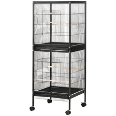 PawHut 55" 2 In 1 Bird Cage Aviary Parakeet House for finches, budgies with Wheels, Black