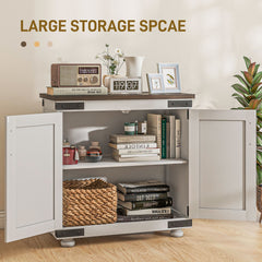 HOMCOM Kitchen Sideboard, Buffet Cabinet with Barn Door and Adjustable Shelf, Distressed White