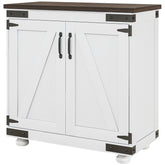 HOMCOM Kitchen Sideboard, Buffet Cabinet with Barn Door and Adjustable Shelf, Distressed White