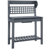 Outsunny 39'' Wooden Garden Potting Bench Work Table with Hidden Storage, Sliding Tabletop, Below Clapboard, Upper Shelf, Gray
