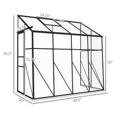 Outsunny 8' x 4' Walk-in Polycarbonate Greenhouse, Lean-to Aluminum Green House with Rain Gutter and Foundation, Black