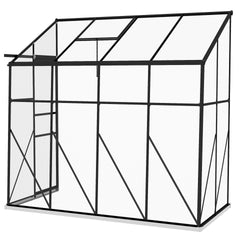 Outsunny 8' x 4' Walk-in Polycarbonate Greenhouse, Lean-to Aluminum Green House with Rain Gutter and Foundation, Black
