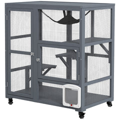 PawHut Cat House, Indoor Cat Enclosure on Wheels with Openable Top, 39"