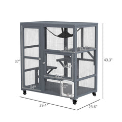 PawHut Cat House, Indoor Cat Enclosure on Wheels with Openable Top, 39"