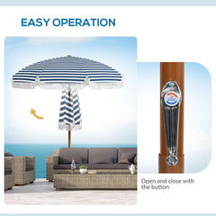 Outsunny 7 x 7 ft Outdoor Umbrella with Tilt, Vent, Patio Market Table Umbrella Parasol with Fringed Ruffles and Flounce, Blue