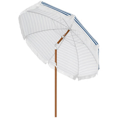 Outsunny 7 x 7 ft Outdoor Umbrella with Tilt, Vent, Patio Market Table Umbrella Parasol with Fringed Ruffles and Flounce, Blue