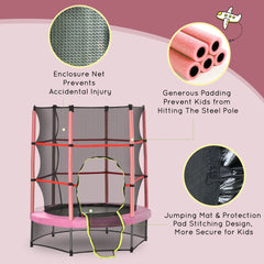 Outsunny Φ5FT Kids Trampoline with Enclosure Net for Age 3 to 6 Years Pink