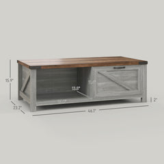 HOMCOM Coffee Table with Storage, Farmhouse Living Room Table with Storage Drawer and Open Shelf, Distressed Gray