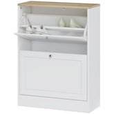 HOMCOM Slim Shoe Storage Cabinet, Modern Shoe Cabinet with 2 Flip Drawers and Adjustable Shelves for 8-12 Pairs, White