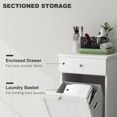 HOMCOM Laundry Hamper Cabinet, Laundry Cabinet with Tilt Out Laundry Basket and Drawer, White