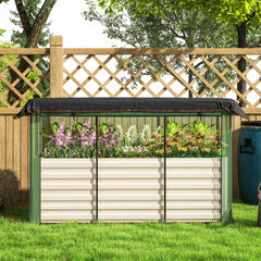 Outsunny Galvanized Steel Planter Box with Crop Cage and Shade Cloth, Raised Garden Bed for Flowers, Veggies and Herbs, Beige