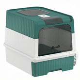 PawHut Cat Litter Box Hooded Cat Litter Tray with Drawer Pan Front Entry & Top Exit Easy Cleaning Teal